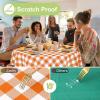 imageSmiry Round Plastic Table Cloth Waterproof Vinyl Tablecloth with Flannel Backing Wipeable Buffalo Plaid Table Cover for Dining Indoor and Outdoor Khaki ampamp White 60quot RoundOrange  White