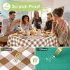 imageSmiry Round Plastic Table Cloth Waterproof Vinyl Tablecloth with Flannel Backing Wipeable Buffalo Plaid Table Cover for Dining Indoor and Outdoor Khaki ampamp White 60quot RoundBrown  White