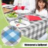 imageSmiry Round Plastic Table Cloth Waterproof Vinyl Tablecloth with Flannel Backing Wipeable Buffalo Plaid Table Cover for Dining Indoor and Outdoor Khaki ampamp White 60quot RoundGrey  White