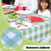 imageSmiry Round Plastic Table Cloth Waterproof Vinyl Tablecloth with Flannel Backing Wipeable Buffalo Plaid Table Cover for Dining Indoor and Outdoor Khaki ampamp White 60quot RoundSage Green  White