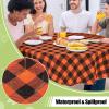 imageSmiry Round Plastic Table Cloth Waterproof Vinyl Tablecloth with Flannel Backing Wipeable Buffalo Plaid Table Cover for Dining Indoor and Outdoor Khaki ampamp White 60quot RoundOrange  Black