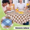 imageSmiry Round Plastic Table Cloth Waterproof Vinyl Tablecloth with Flannel Backing Wipeable Buffalo Plaid Table Cover for Dining Indoor and Outdoor Khaki ampamp White 60quot RoundBrown  White