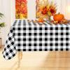 imageSmiry Round Plastic Table Cloth Waterproof Vinyl Tablecloth with Flannel Backing Wipeable Buffalo Plaid Table Cover for Dining Indoor and Outdoor Khaki ampamp White 60quot RoundBlack  White
