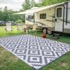 imageSmiry Waterproof Outdoor Rug 5x8 ft Reversible Plastic Straw Patio Camping Rugs Outdoor Indoor RV Mat Carpet for Patio Outside Entry Backyard Deck Bench Picnic Camper Black ampamp WhiteWhite and Grey