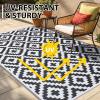 imageSmiry Waterproof Outdoor Rug 5x8 ft Reversible Plastic Straw Patio Camping Rugs Outdoor Indoor RV Mat Carpet for Patio Outside Entry Backyard Deck Bench Picnic Camper Black ampamp WhiteBlack and White