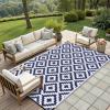 imageSmiry Waterproof Outdoor Rug 5x8 ft Reversible Plastic Straw Patio Camping Rugs Outdoor Indoor RV Mat Carpet for Patio Outside Entry Backyard Deck Bench Picnic Camper Black ampamp WhiteWhite and Navy