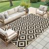 imageSmiry Waterproof Outdoor Rug 5x8 ft Reversible Plastic Straw Patio Camping Rugs Outdoor Indoor RV Mat Carpet for Patio Outside Entry Backyard Deck Bench Picnic Camper Black ampamp WhiteBlack and Beige