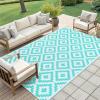imageSmiry Waterproof Outdoor Rug 5x8 ft Reversible Plastic Straw Patio Camping Rugs Outdoor Indoor RV Mat Carpet for Patio Outside Entry Backyard Deck Bench Picnic Camper Black ampamp WhiteWhite and Teal
