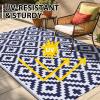 imageSmiry Waterproof Outdoor Rug 5x8 ft Reversible Plastic Straw Patio Camping Rugs Outdoor Indoor RV Mat Carpet for Patio Outside Entry Backyard Deck Bench Picnic Camper Black ampamp WhiteWhite and Navy