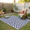 imageSmiry Waterproof Outdoor Rug 5x8 ft Reversible Plastic Straw Patio Camping Rugs Outdoor Indoor RV Mat Carpet for Patio Outside Entry Backyard Deck Bench Picnic Camper Black ampamp WhiteWhite and Navy