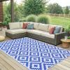 imageSmiry Waterproof Outdoor Rug 5x8 ft Reversible Plastic Straw Patio Camping Rugs Outdoor Indoor RV Mat Carpet for Patio Outside Entry Backyard Deck Bench Picnic Camper Black ampamp WhiteWhite and Blue