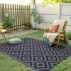 imageSmiry Waterproof Outdoor Rug 5x8 ft Reversible Plastic Straw Patio Camping Rugs Outdoor Indoor RV Mat Carpet for Patio Outside Entry Backyard Deck Bench Picnic Camper Black ampamp WhiteBlack and Grey