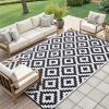 imageSmiry Waterproof Outdoor Rug 5x8 ft Reversible Plastic Straw Patio Camping Rugs Outdoor Indoor RV Mat Carpet for Patio Outside Entry Backyard Deck Bench Picnic Camper Black ampamp WhiteBlack and White