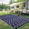 imageSmiry Waterproof Outdoor Rug 5x8 ft Reversible Plastic Straw Patio Camping Rugs Outdoor Indoor RV Mat Carpet for Patio Outside Entry Backyard Deck Bench Picnic Camper Black ampamp WhiteNavy