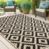 imageSmiry Waterproof Outdoor Rug 5x8 ft Reversible Plastic Straw Patio Camping Rugs Outdoor Indoor RV Mat Carpet for Patio Outside Entry Backyard Deck Bench Picnic Camper Black ampamp WhiteBlack and Beige