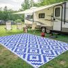 imageSmiry Waterproof Outdoor Rug 5x8 ft Reversible Plastic Straw Patio Camping Rugs Outdoor Indoor RV Mat Carpet for Patio Outside Entry Backyard Deck Bench Picnic Camper Black ampamp WhiteWhite and Blue