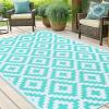 imageSmiry Waterproof Outdoor Rug 5x8 ft Reversible Plastic Straw Patio Camping Rugs Outdoor Indoor RV Mat Carpet for Patio Outside Entry Backyard Deck Bench Picnic Camper Black ampamp WhiteWhite and Teal
