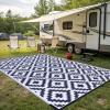 imageSmiry Waterproof Outdoor Rug 5x8 ft Reversible Plastic Straw Patio Camping Rugs Outdoor Indoor RV Mat Carpet for Patio Outside Entry Backyard Deck Bench Picnic Camper Black ampamp WhiteWhite and Navy
