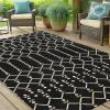 imageSmiry Waterproof Outdoor Rug 5x8 ft Reversible Plastic Straw Patio Camping Rugs Outdoor Indoor RV Mat Carpet for Patio Outside Entry Backyard Deck Bench Picnic Camper Black ampamp WhiteBeige