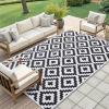 imageSmiry Waterproof Outdoor Rug 5x8 ft Reversible Plastic Straw Patio Camping Rugs Outdoor Indoor RV Mat Carpet for Patio Outside Entry Backyard Deck Bench Picnic Camper Black ampamp WhiteBlack and White