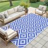 imageSmiry Waterproof Outdoor Rug 5x8 ft Reversible Plastic Straw Patio Camping Rugs Outdoor Indoor RV Mat Carpet for Patio Outside Entry Backyard Deck Bench Picnic Camper Black ampamp WhiteWhite and Blue