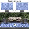 imageSmiry Waterproof Outdoor Rug 5x8 ft Reversible Plastic Straw Patio Camping Rugs Outdoor Indoor RV Mat Carpet for Patio Outside Entry Backyard Deck Bench Picnic Camper Black ampamp WhiteWhite and Blue