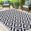 imageSmiry Waterproof Outdoor Rug 5x8 ft Reversible Plastic Straw Patio Camping Rugs Outdoor Indoor RV Mat Carpet for Patio Outside Entry Backyard Deck Bench Picnic Camper Black ampamp WhiteBlack and White