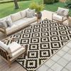 imageSmiry Waterproof Outdoor Rug 5x8 ft Reversible Plastic Straw Patio Camping Rugs Outdoor Indoor RV Mat Carpet for Patio Outside Entry Backyard Deck Bench Picnic Camper Black ampamp WhiteBlack and Beige