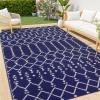 imageSmiry Waterproof Outdoor Rug 5x8 ft Reversible Plastic Straw Patio Camping Rugs Outdoor Indoor RV Mat Carpet for Patio Outside Entry Backyard Deck Bench Picnic Camper Black ampamp WhiteNavy