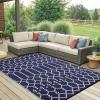 imageSmiry Waterproof Outdoor Rug 5x8 ft Reversible Plastic Straw Patio Camping Rugs Outdoor Indoor RV Mat Carpet for Patio Outside Entry Backyard Deck Bench Picnic Camper Black ampamp WhiteNavy