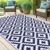 imageSmiry Waterproof Outdoor Rug 5x8 ft Reversible Plastic Straw Patio Camping Rugs Outdoor Indoor RV Mat Carpet for Patio Outside Entry Backyard Deck Bench Picnic Camper Black ampamp WhiteWhite and Navy