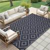 imageSmiry Waterproof Outdoor Rug 5x8 ft Reversible Plastic Straw Patio Camping Rugs Outdoor Indoor RV Mat Carpet for Patio Outside Entry Backyard Deck Bench Picnic Camper Black ampamp WhiteBlack and Grey