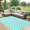 imageSmiry Waterproof Outdoor Rug 5x8 ft Reversible Plastic Straw Patio Camping Rugs Outdoor Indoor RV Mat Carpet for Patio Outside Entry Backyard Deck Bench Picnic Camper Black ampamp WhiteWhite and Teal