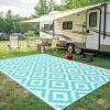 imageSmiry Waterproof Outdoor Rug 5x8 ft Reversible Plastic Straw Patio Camping Rugs Outdoor Indoor RV Mat Carpet for Patio Outside Entry Backyard Deck Bench Picnic Camper Black ampamp WhiteWhite and Teal
