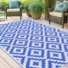 imageSmiry Waterproof Outdoor Rug 5x8 ft Reversible Plastic Straw Patio Camping Rugs Outdoor Indoor RV Mat Carpet for Patio Outside Entry Backyard Deck Bench Picnic Camper Black ampamp WhiteWhite and Blue