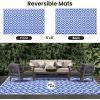 imageSmiry Waterproof Outdoor Rug 5x8 ft Reversible Plastic Straw Patio Camping Rugs Outdoor Indoor RV Mat Carpet for Patio Outside Entry Backyard Deck Bench Picnic Camper Black ampamp WhiteWhite and Blue