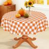 imageSmiry Round Plastic Table Cloth Waterproof Vinyl Tablecloth with Flannel Backing Wipeable Buffalo Plaid Table Cover for Dining Indoor and Outdoor Khaki ampamp White 60quot RoundOrange  White