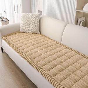 imageSmiry Couch Cover for Dogs Washable Non Slip Fuzzy Pet Couch Covers for 3 Cushion Sofa Pet Friendly Thick Soft Sofa Slipcovers Cushion Protector Green 276quot x 59quotCamel