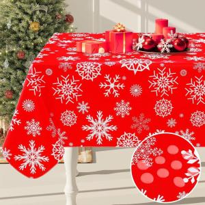 imageSmiry Fall Rectangle Table Cloth Waterproof Vinyl Tablecloth with Flannel Backing Wipeable Autumn Pumpkin Plastic Tablecloths for Harvest and Thanksgiving Parties 60quotx84quot Black ampamp OrangeChristmas Red