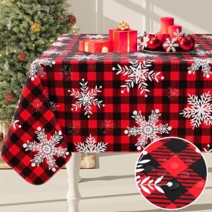 imageSmiry Fall Rectangle Table Cloth Waterproof Vinyl Tablecloth with Flannel Backing Wipeable Autumn Pumpkin Plastic Tablecloths for Harvest and Thanksgiving Parties 60quotx84quot Black ampamp OrangeBlack  Red