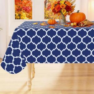 imageSmiry Fall Rectangle Table Cloth Waterproof Vinyl Tablecloth with Flannel Backing Wipeable Autumn Pumpkin Plastic Tablecloths for Harvest and Thanksgiving Parties 60quotx84quot Black ampamp OrangeNavy Blue