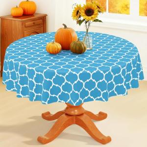 imageSmiry Fall Rectangle Table Cloth Waterproof Vinyl Tablecloth with Flannel Backing Wipeable Autumn Pumpkin Plastic Tablecloths for Harvest and Thanksgiving Parties 60quotx84quot Black ampamp OrangeLight Blue