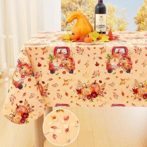 imageSmiry Fall Rectangle Table Cloth Waterproof Vinyl Tablecloth with Flannel Backing Wipeable Autumn Pumpkin Plastic Tablecloths for Harvest and Thanksgiving Parties 60quotx84quot Black ampamp OrangeYellow