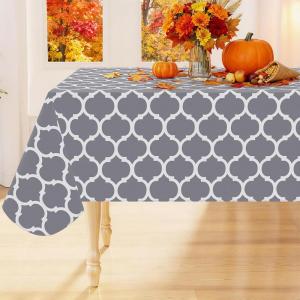 imageSmiry Fall Rectangle Table Cloth Waterproof Vinyl Tablecloth with Flannel Backing Wipeable Autumn Pumpkin Plastic Tablecloths for Harvest and Thanksgiving Parties 60quotx84quot Black ampamp OrangeGrey