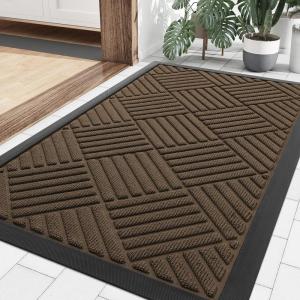 imageSmiry Front Door Mat Outside Entrance Heavy Duty Outdoor Indoor Natural Rubber Doormat Non Slip Trap Dirt and Moisture Easy Clean Low Profile Patio Porch Entryway Mat 295x17 GreyMix Brown