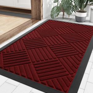 imageSmiry Front Door Mat Outside Entrance Heavy Duty Outdoor Indoor Natural Rubber Doormat Non Slip Trap Dirt and Moisture Easy Clean Low Profile Patio Porch Entryway Mat 295x17 GreyRed