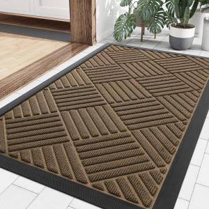 imageSmiry Front Door Mat Outside Entrance Heavy Duty Outdoor Indoor Natural Rubber Doormat Non Slip Trap Dirt and Moisture Easy Clean Low Profile Patio Porch Entryway Mat 295x17 GreyBrown