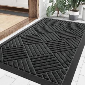 imageSmiry Front Door Mat Outside Entrance Heavy Duty Outdoor Indoor Natural Rubber Doormat Non Slip Trap Dirt and Moisture Easy Clean Low Profile Patio Porch Entryway Mat 295x17 GreyBlack