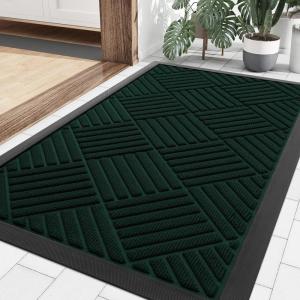 imageSmiry Front Door Mat Outside Entrance Heavy Duty Outdoor Indoor Natural Rubber Doormat Non Slip Trap Dirt and Moisture Easy Clean Low Profile Patio Porch Entryway Mat 295x17 GreyDark Green