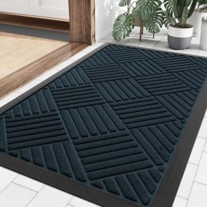 imageSmiry Front Door Mat Outside Entrance Heavy Duty Outdoor Indoor Natural Rubber Doormat Non Slip Trap Dirt and Moisture Easy Clean Low Profile Patio Porch Entryway Mat 295x17 GreyLake Blue